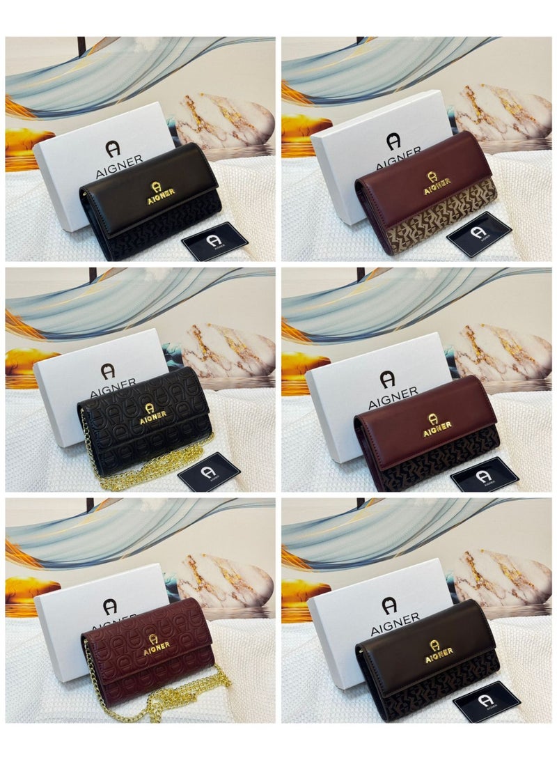 AIGNER Elegant Aigner Burgundy Designer Chain Wallet with Gold Accents - Image 2